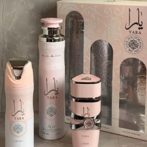 Estuche Lattafa Perfumes Yara Gift Set 100ml EDP + 300ml Air Freshener + 200ml Perfumed Spray